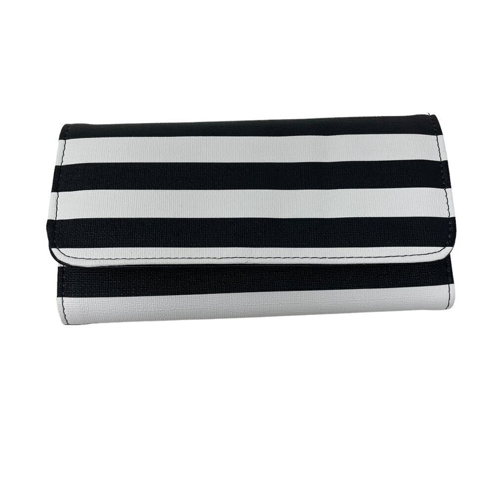 Kut From The Kloth Womens Black & White Striped Wallet Trifold Card Slots